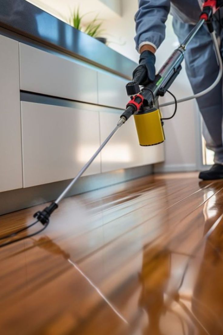 Joy Pest Controls technician applying a pest control treatment inside a Tulsa home