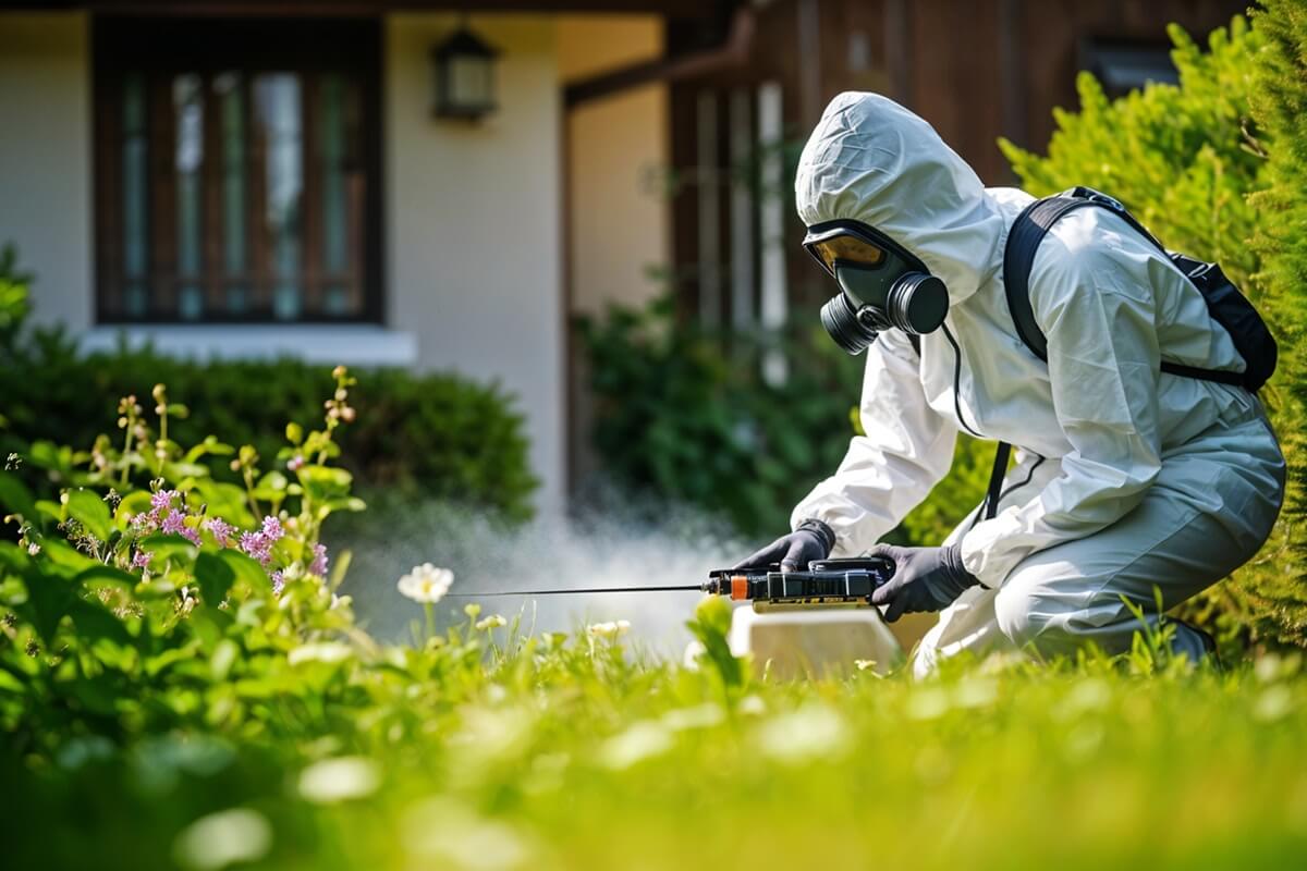 Joy Pest Controls technician protecting a Tulsa, Oklahoma home with a professional pest treatment